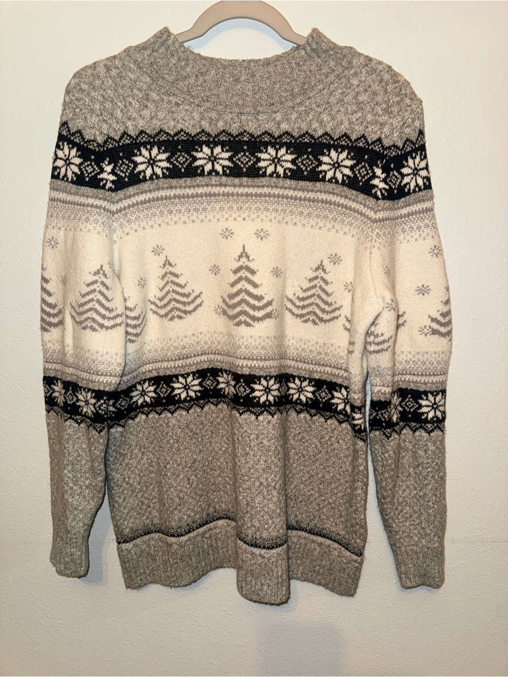 Christopher & Banks Gray and Cream Fair Isle Crewneck Sweater